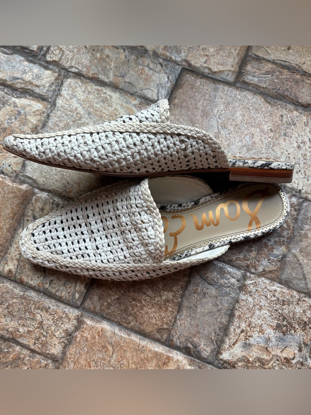 Sam Edelman Elva Woven Leather Mules – White/Cream Size 9.5